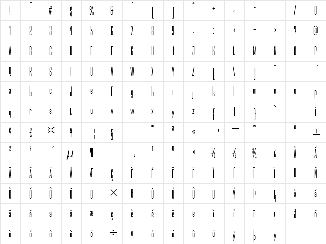 MalstockITC Roman  glyph index