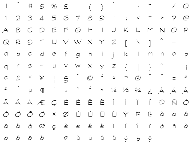 Graphite AT Light Regular  glyph index