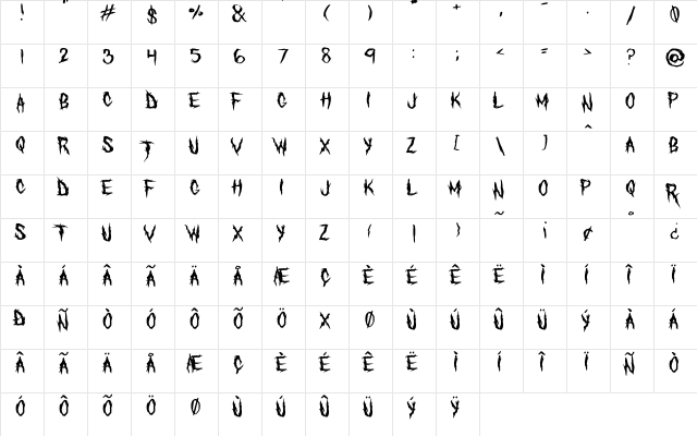 The Defiler Regular  glyph index