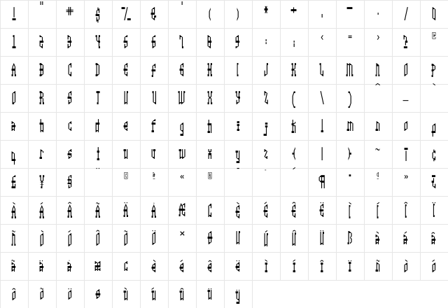 Hip Regular  glyph index