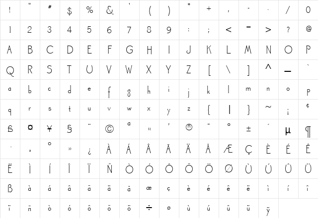 CanterburyOldStyle Regular  glyph index
