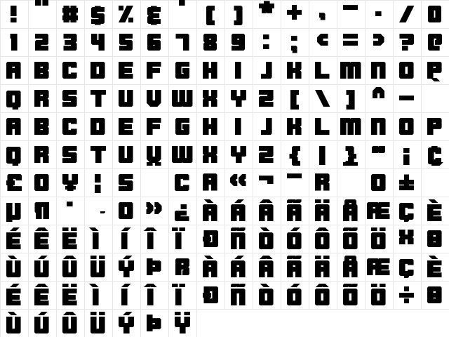 Blockbrokers Regular  glyph index