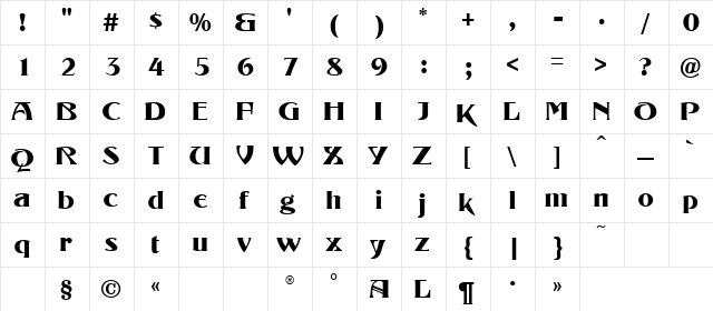 Konrad-Modern Regular  glyph index
