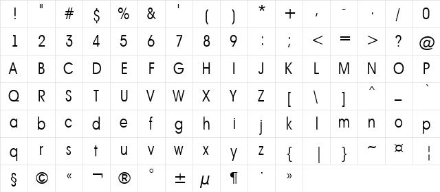 a_AvanteBsNr Light  glyph index
