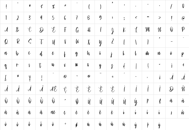 Cinthya Einzberg Regular  glyph index