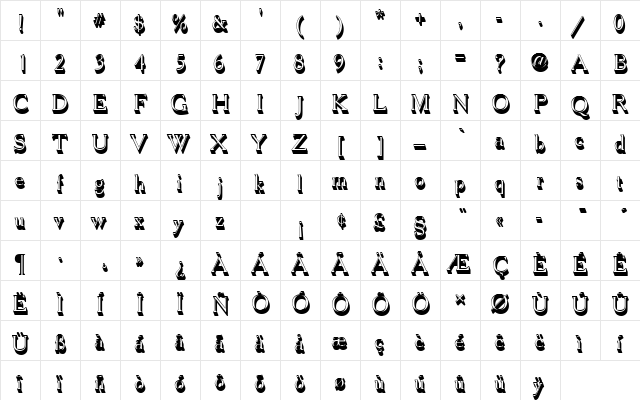 CheltenhamOldStyTSh1 Regular  glyph index