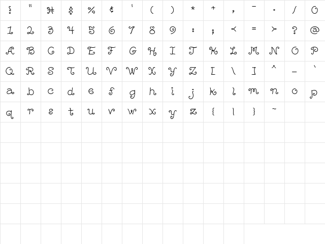 LD Girly Curls Regular  glyph index