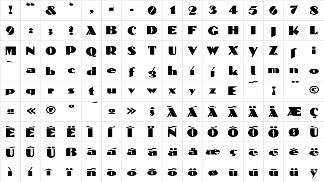 Belmondo Regular  glyph index