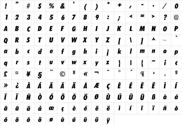 Iclimerick ExtraBold  glyph index