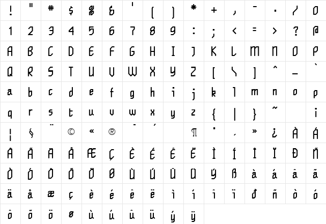 Whichit Bold  glyph index