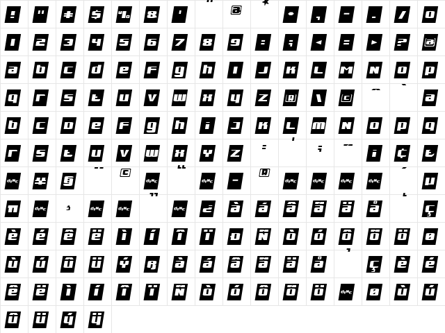 Homework Regular  glyph index