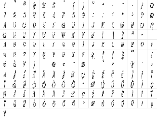 PCLifeIntoxShadow Regular  glyph index