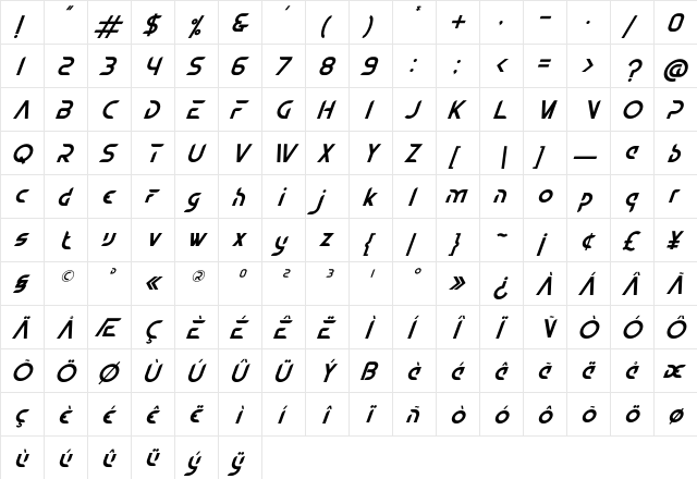 Chambers Italic Regular  glyph index