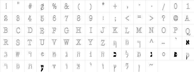 Eretz Regular  glyph index