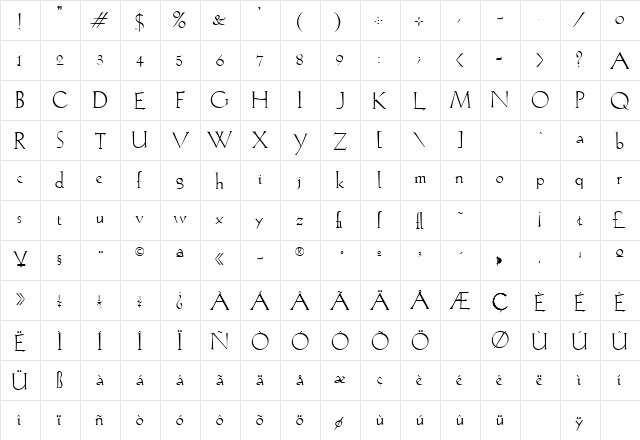 Lilith-Light Regular  glyph index