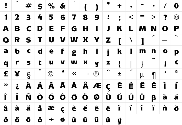 Mixage Black  glyph index