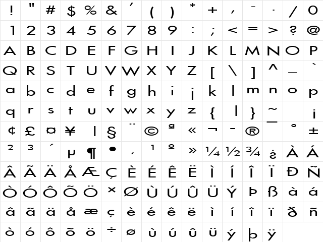 Fusi Extended Normal  glyph index