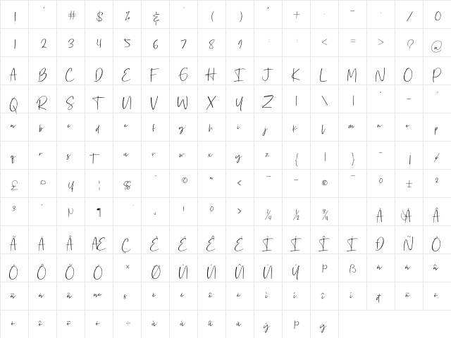 Bethoven Regular  glyph index