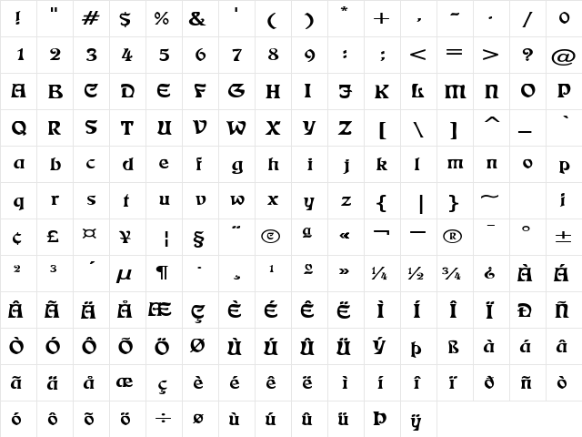 LushlifeExtended Regular  glyph index