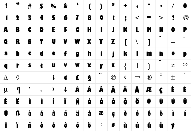 GibsonCondUltra DB Regular  glyph index