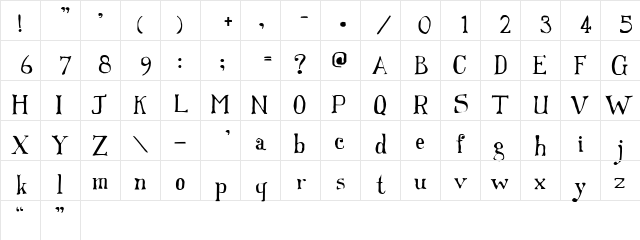 Franks Regular  glyph index