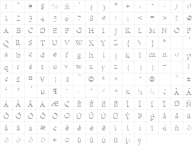 GE Emboss Regular  glyph index