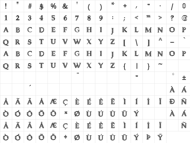 Welingtom Regular  glyph index