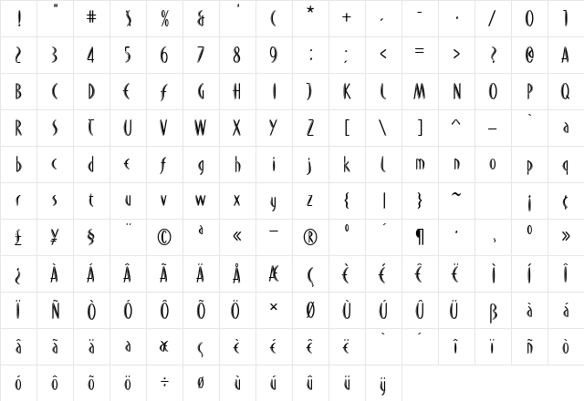 DuMoore Inline Regular  glyph index