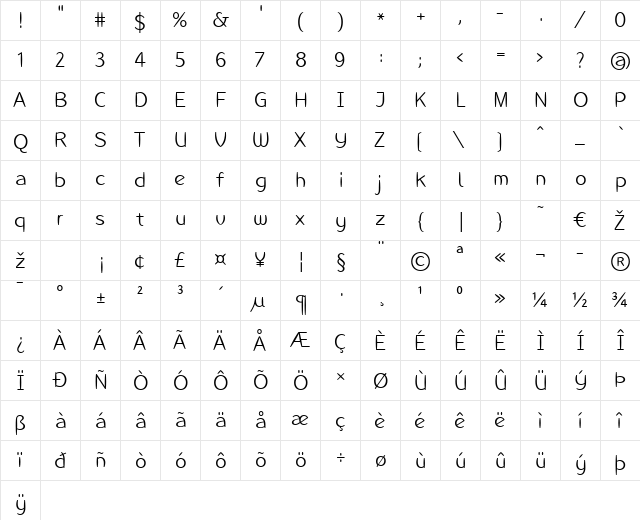 LTInagur Light Regular  glyph index