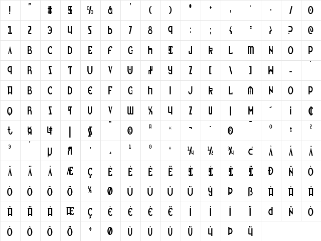 Lionheart Condensed Condensed  glyph index
