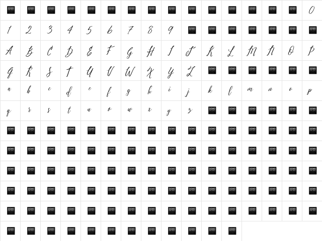 Pure Seduction - Demo Regular  glyph index
