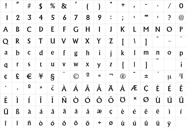 AdelonSerial-Medium Regular  glyph index