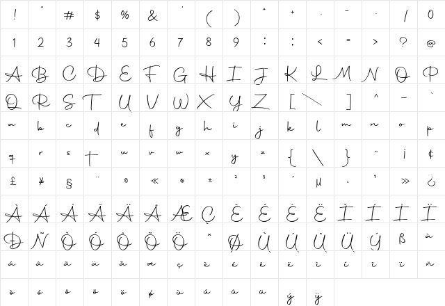 Autography Regular  glyph index
