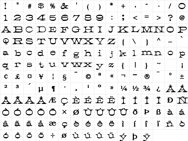 TobiasSSK Bold  glyph index