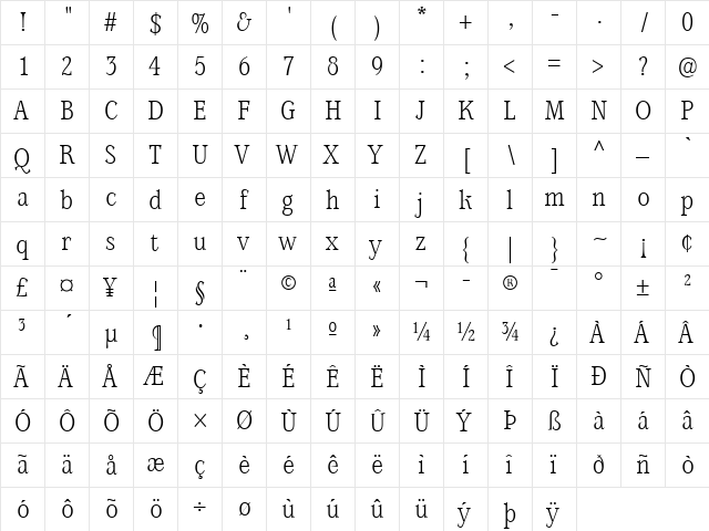 AISwan Light Condensed  glyph index