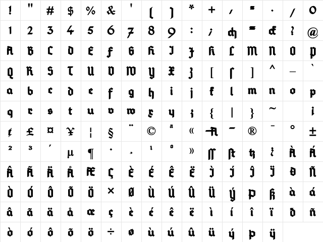 Deutsch-Gotisch Heavy Regular  glyph index