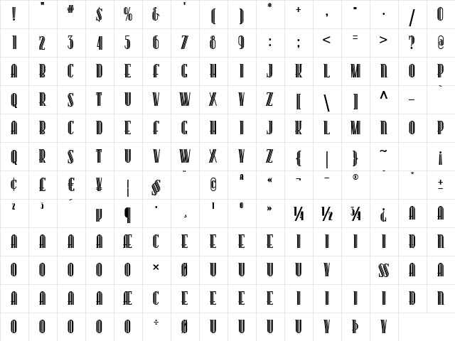Super Bob Triline Nf Regular  glyph index