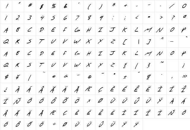 SF Scribbled Sans SC Bold Italic  glyph index