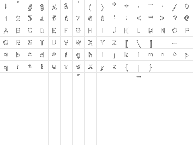 Concept Regular  glyph index