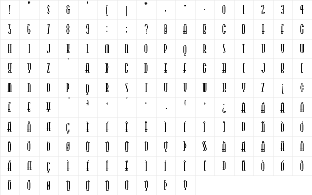 CitySlicker Regular  glyph index