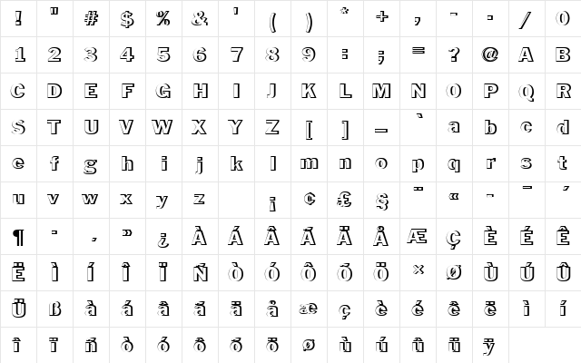FranklinGotTRegRe1 Regular  glyph index