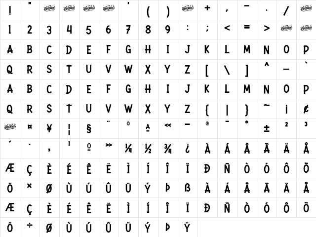 Rockbitz Regular  glyph index