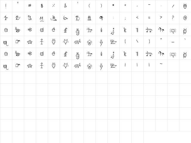 LD Zoo Regular  glyph index