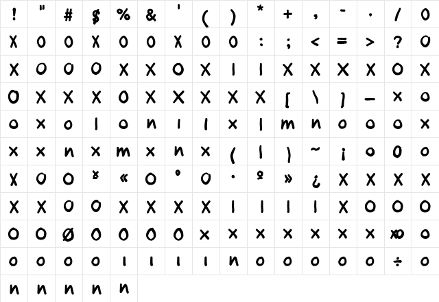 Oxmox Bold  glyph index