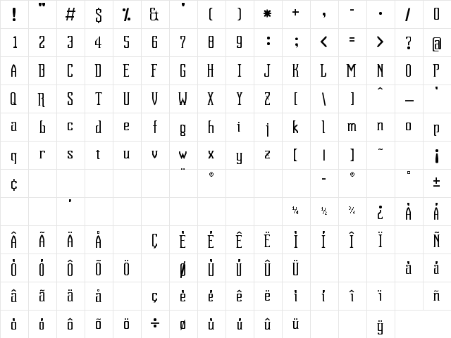 Project XV Regular  glyph index