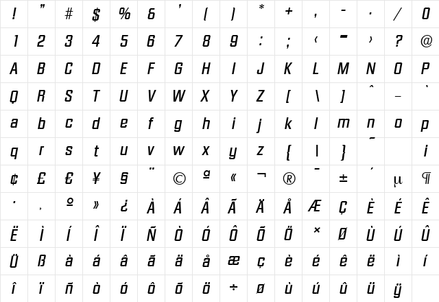 DiamanteSerial-Medium Italic  glyph index
