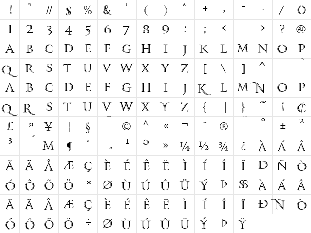 PF Monumenta Pro Shaded  glyph index