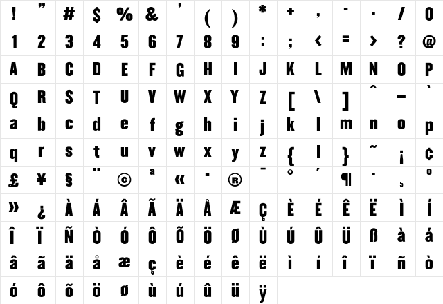 Champion Medium  glyph index