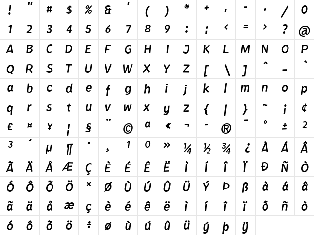 Kurri Island Italic Light Regular  glyph index