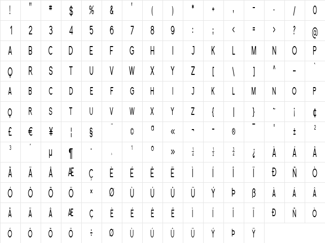 Florencesans SC Comp Regular  glyph index